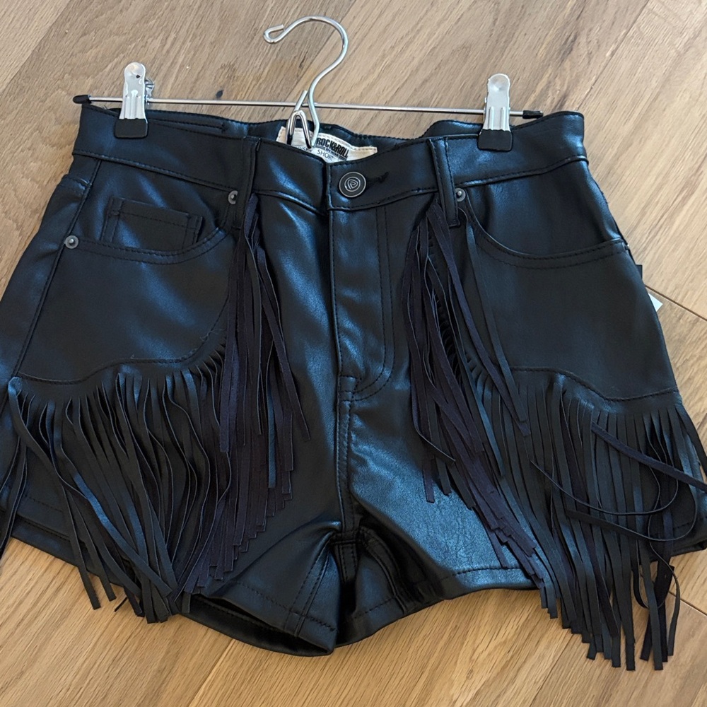 Black Fringe Vegan Leather Shorts BNWT